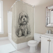 Havanese Ras Cartoon Puppy Dog Pose Bruin Douchegordijn (In situ)