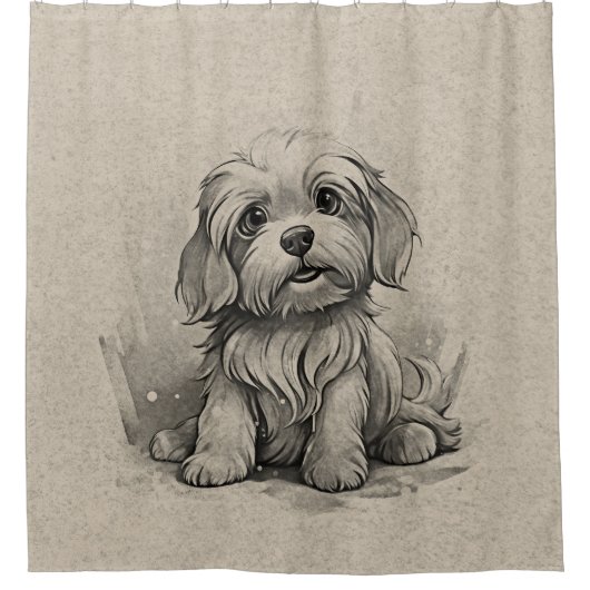 Havanese Ras Cartoon Puppy Dog Pose Bruin Douchegordijn (Voorkant)