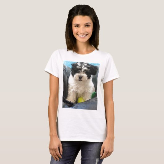 Havanese redding Puppy Black White T-shirt (Voorkant volledig)