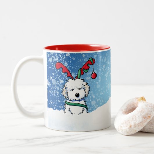 Havanese rendierkerstMok Tweekleurige Koffiemok (Met donut)