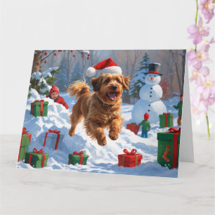 Havanese rent in de sneeuw met kerstmuts kaart