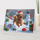 Havanese rent in de sneeuw met kerstmuts kaart (Voorkant)