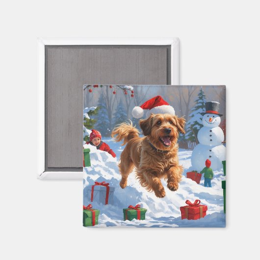 Havanese rent in de sneeuw met kerstmuts magneet (Voorkant / Achterkant)