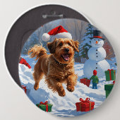 Havanese rent in de sneeuw met kerstmuts ronde button 6,0 cm (Voorkant /achterkant)