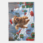Havanese rent in de sneeuw met kerstmuts theedoek (Verticaal)