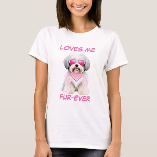 Havanese roze hartvormige zonnebril t-shirt (Voorkant)