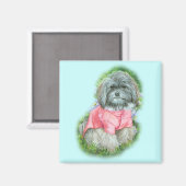 Havanese Roze Jas Kunst Portret Magneet (Voorkant / Achterkant)