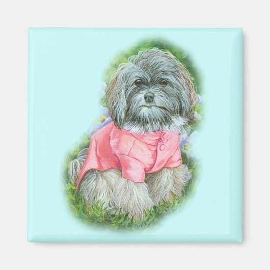 Havanese Roze Jas Kunst Portret Magneet (Voorkant)