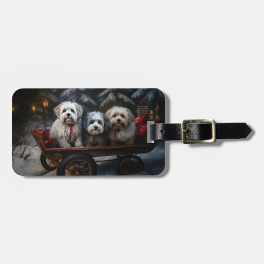 Havanese Sneeuwrijke slee Kerstmis decoratie  Bagagelabel (Voorkant horizontaal)