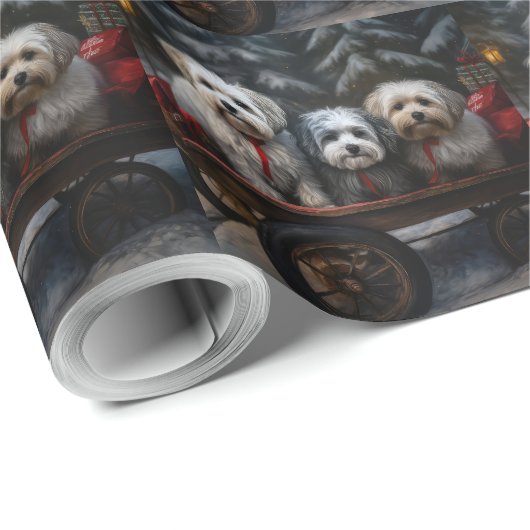 Havanese Sneeuwslee Kerst Decor Cadeaupapier (Rol Hoek)