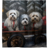 Havanese Sneeuwslee Kerst Decor Douchegordijn (Voorkant)