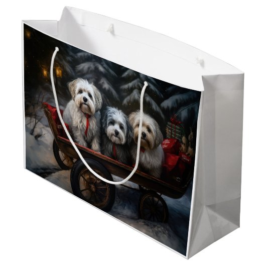Havanese Sneeuwslee Kerst Decor Groot Cadeauzakje (Achterkant Gekanteld)