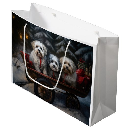 Havanese Sneeuwslee Kerst Decor Groot Cadeauzakje (Voorkant Gekanteld)