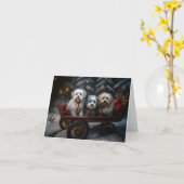Havanese Sneeuwslee Kerst Decor Kaart (Gele Bloem)