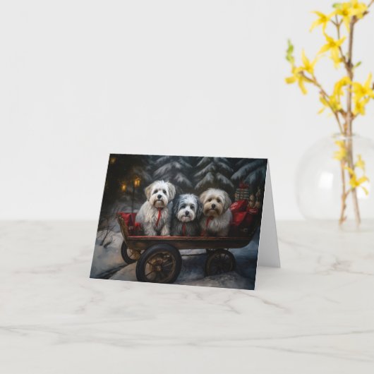 Havanese Sneeuwslee Kerst Decor Kaart (Gele Bloem)