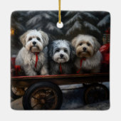 Havanese Sneeuwslee Kerst Decor Keramisch Ornament (Achterkant)