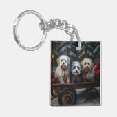 Havanese Sneeuwslee Kerst Decor Sleutelhanger (Voorkant Links)