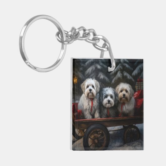 Havanese Sneeuwslee Kerst Decor Sleutelhanger (Voorkant Links)