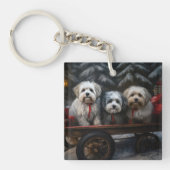 Havanese Sneeuwslee Kerst Decor Sleutelhanger (Voorkant)