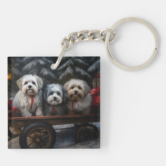 Havanese Sneeuwslee Kerst Decor Sleutelhanger (Achterkant)