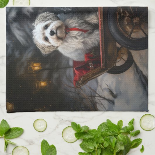 Havanese Sneeuwslee Kerst Decor Theedoek (Gevouwen)