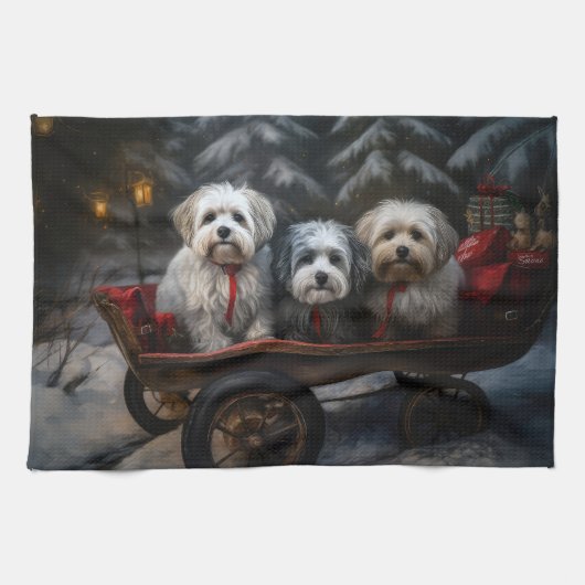 Havanese Sneeuwslee Kerst Decor Theedoek (Horizontaal)