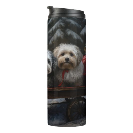 Havanese Sneeuwslee Kerst Decor Thermosbeker (Geroteerd rechts)