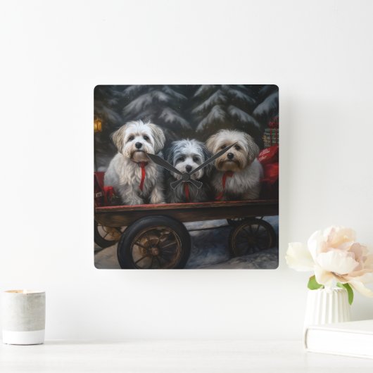 Havanese Sneeuwslee Kerst Decor Vierkante Klok (Huis)
