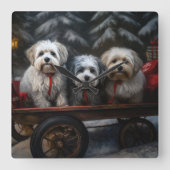 Havanese Sneeuwslee Kerst Decor Vierkante Klok (Voorkant)