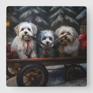 Havanese Sneeuwslee Kerst Decor Vierkante Klok