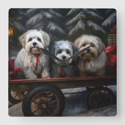 Havanese Sneeuwslee Kerst Decor Vierkante Klok (Voorkant)