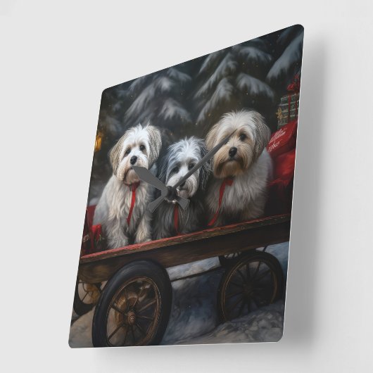 Havanese Sneeuwslee Kerst Decor Vierkante Klok (Hoek)
