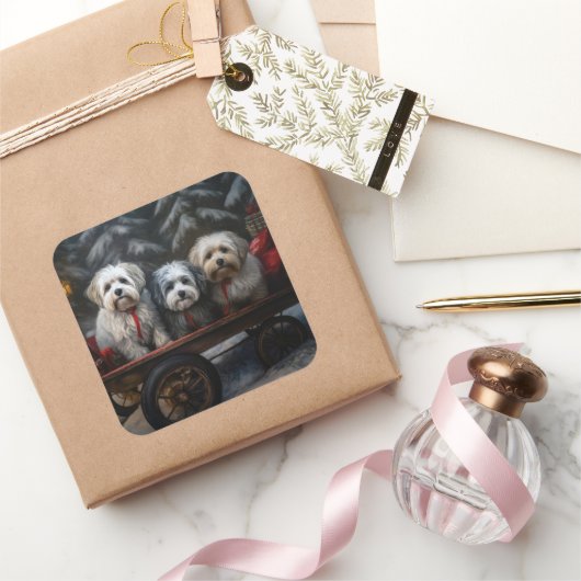 Havanese Sneeuwslee Kerst Decor Vierkante Sticker (Geschenken)