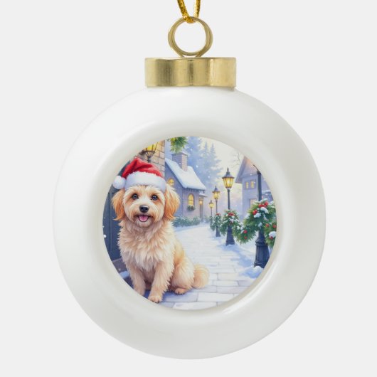 Havanese Snowy Village Walk Santa Hat Christmas Keramische Bal Ornament (Voorkant)