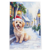 Havanese Snowy Village Walk Santa Hat Christmas Medium Cadeauzakje (Voorkant)