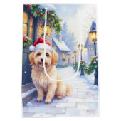 Havanese Snowy Village Walk Santa Hat Christmas Medium Cadeauzakje (Achterkant)
