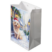 Havanese Snowy Village Walk Santa Hat Christmas Medium Cadeauzakje (Achterkant Gekanteld)