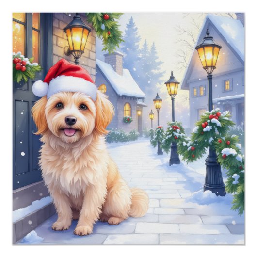 Havanese Snowy Village Walk Santa Hat Christmas Perfect Poster (Voorkant)