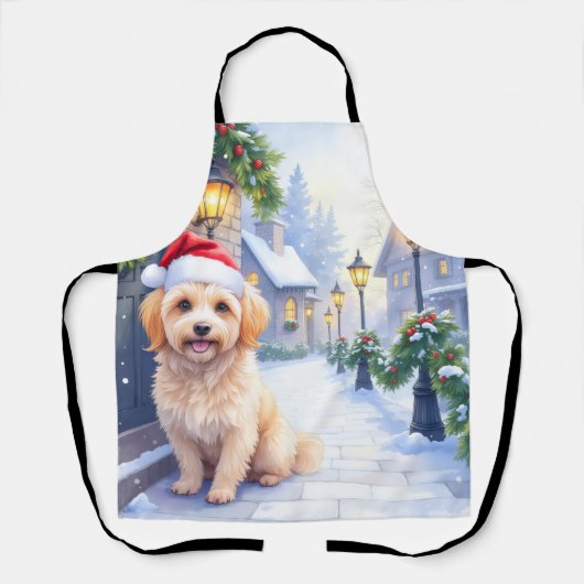 Havanese Snowy Village Walk Santa Hat Christmas Schort (Voorkant)