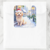 Havanese Snowy Village Walk Santa Hat Christmas Vierkante Sticker (Tas)