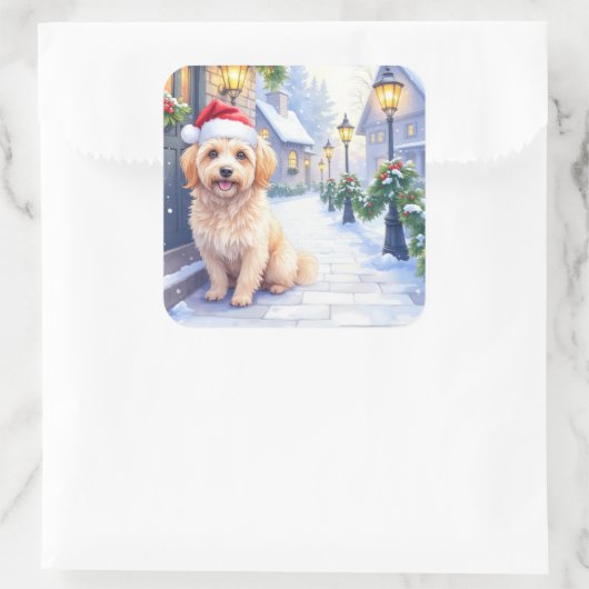 Havanese Snowy Village Walk Santa Hat Christmas Vierkante Sticker (Tas)