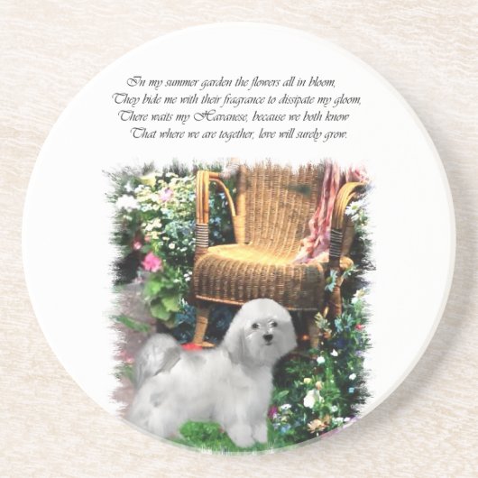 Havanese Summer Garden Zandsteen Onderzetter (Voorkant)