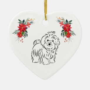 Havanese tekening met naam Poinsettia Keramisch Ornament