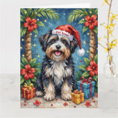 Havanese Tropical Christmas Night Hat Kaart (Gele Bloem)