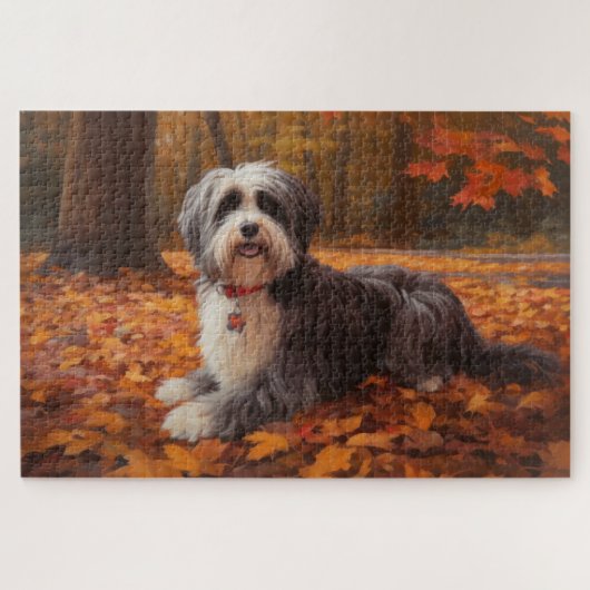 Havanese tussen vallende herfstbladeren inspireert legpuzzel (Horizontaal)