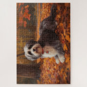 Havanese tussen vallende herfstbladeren inspireert legpuzzel (Verticaal)