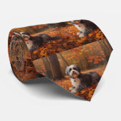 Havanese tussen vallende herfstbladeren inspireert stropdas (Opgerold)