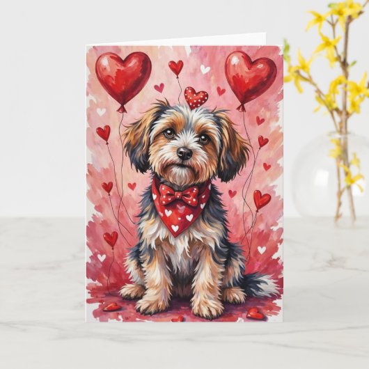 Havanese Valentine’s Day Dog with Hearts Red Kaart (Gele Bloem)