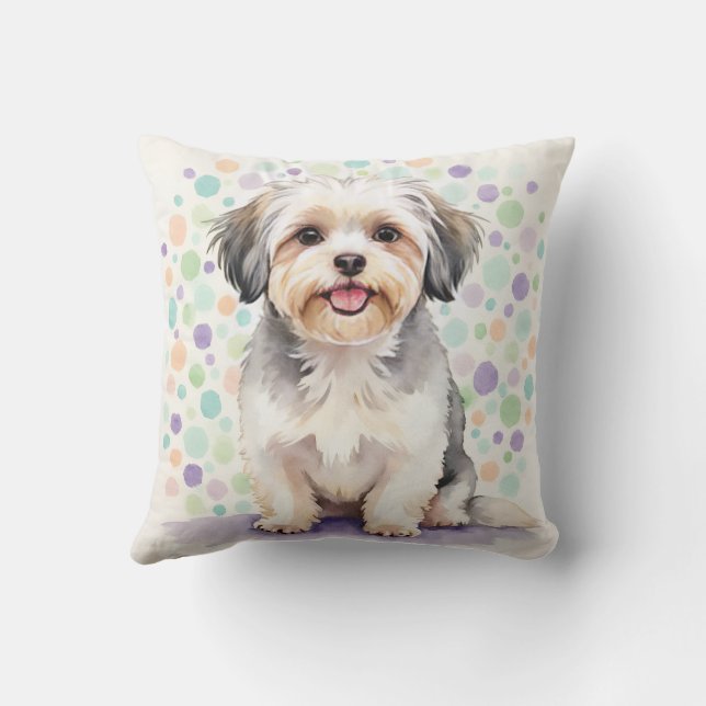 Havanese Watercolor Confetti Dash Kunst Kussen (Achterkant)