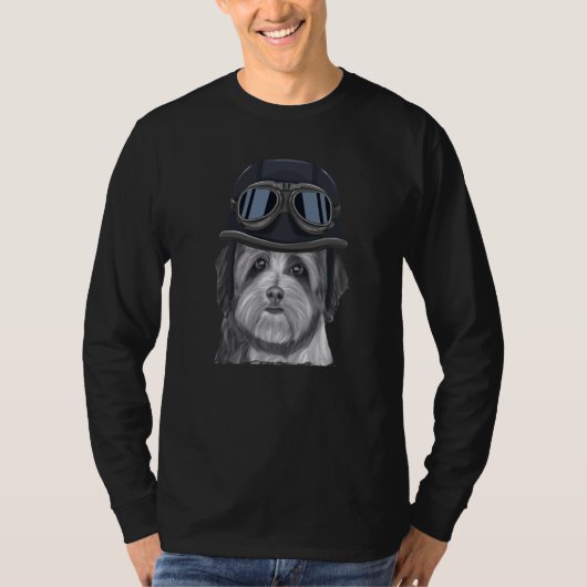 Havanese Wearing Vintage Motorcycle Helmet T-shirt (Voorkant)